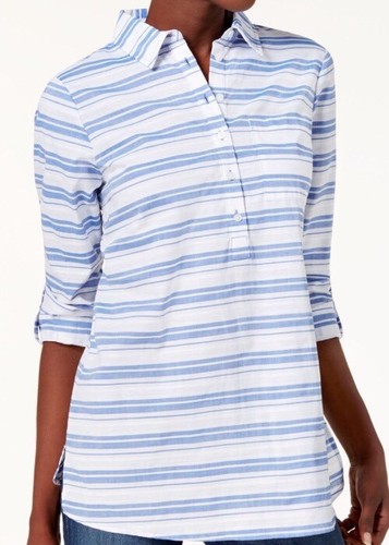 NWT Tommy Hilfiger Women's Cotton Striped Popover Shirt Small or Medium (S or M) - Picture 1 of 7