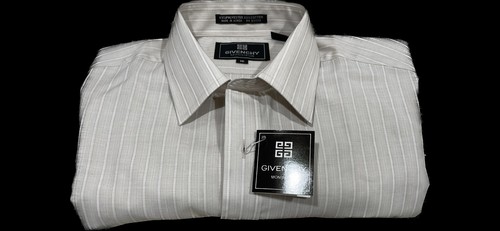 Givenchy Monsieur Shirt Mens Beige Pinstripe Button Up Short Sleeve Size 16 NWT - Picture 1 of 9