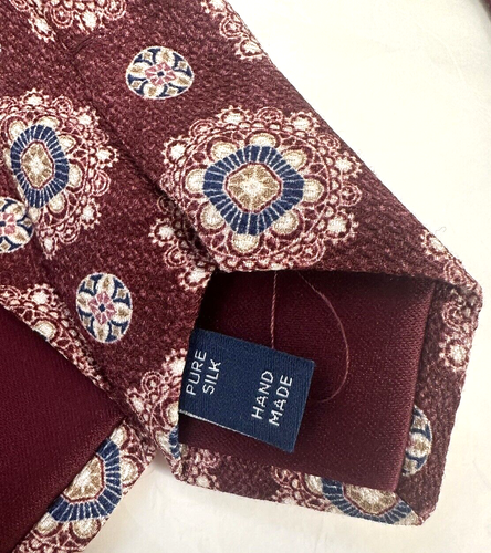 NEW! TM Lewin red and blue oversized floral geometric pattern silk slim tie - Picture 6 of 9