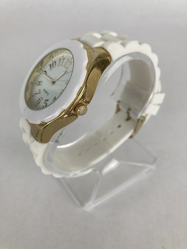 Geneva GENWM1054 45mm Gold/White Quartz Watch w/White Silicone Band & Battery - Picture 9 of 10
