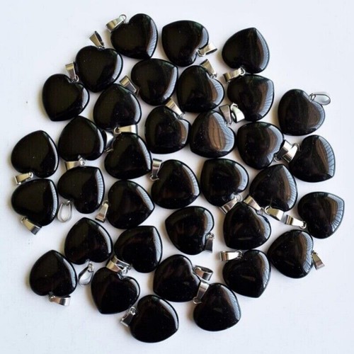 500pcs Natural Obsidian Stone Heart Shape Pendants Wholesale for Jewelry Making - Picture 1 of 6