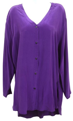 Robert Stock Limited 100% Seide lila Knopf Shirt Tunika Gr. LG Top Tunika