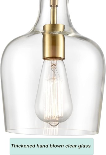 HYDELITE Modern Brushed Gold Pendant Light Clear Glass Adjustable Cord Hanging L - Picture 5 of 7