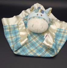 Baby Ganz Wee Western Lovey Blue Horse Plaid Security Baby Blanket 13" Satin