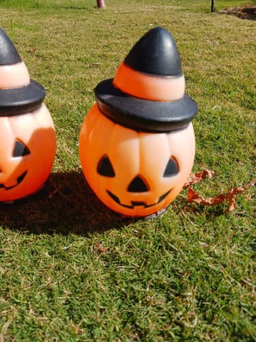 Halloween Pumpkin Blow Mold Jack o Lantern 1981 9" Light Carolina Ent Lot Of 6 - Picture 2 of 12
