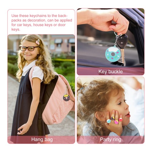 24 Pcs Donut Ring Keychain Doughnut Party Favors remise Kids Keyrings Child