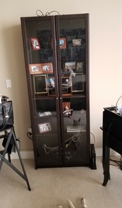 Details About Ikea Dark Brown Bookcase With 4 Shelves And Glass Doors