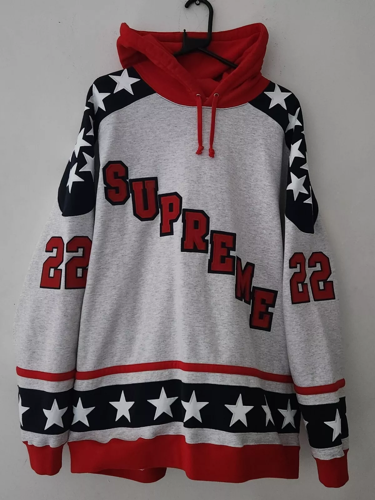 Sweat à capuche gris FW22 Supreme Hockey XXL 2XL brodé 22 étoiles