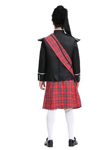 U-E3-1 Men's Scottish Highland Costume Black Jacket Red Tartan Kilt Hat - Picture 6 of 12