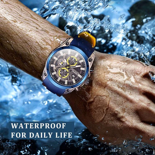 MEGIR Military Sport Watches Men Waterproof Watch Man Silicone Strap Chronograph - Picture 4 of 12