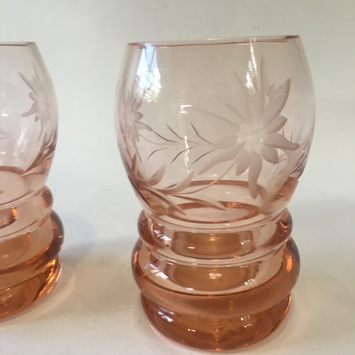 Pink Depression Drinking Glass Etched Floral Flower Candle Holder 5" Set of 2 - Picture 21 of 24