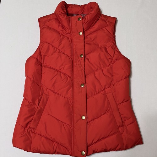 Vintage Gap Puffer Weste Damen S Orange Full Zip/Druckknopf Taschen Outdoor Freizeit