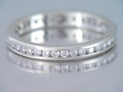 GORGEOUS 14K WHITE GOLD DIAMOND ETERNITY BAND RING 4 3/4 - Picture 2 of 6