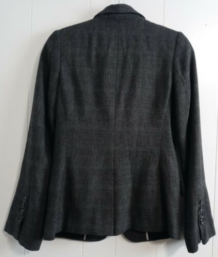 H&M Dark Gray Plaid Wool Blend Fitted Two Button Blazer Women's 6 Career Preppy - 第 2/9 張圖片