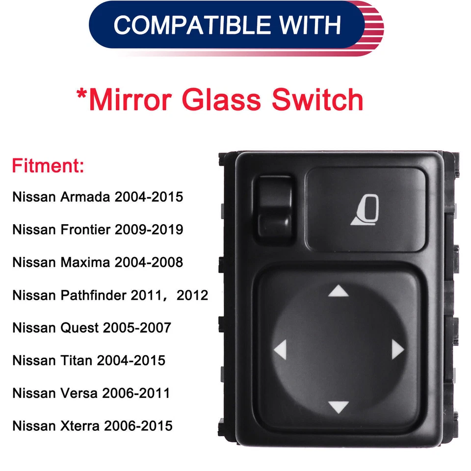 Nuevo interruptor de vidrio espejo retrovisor para 05-19 Nissan Titan Pathfinder Frontier EE. UU. Foto 2 de 4