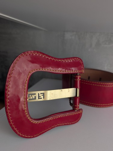 Fendi B Hebilla Borgoña Rojo Charol Vestido Ancho Top Blusa Cinturón 32" 95 cm - Imagen 5 de 18