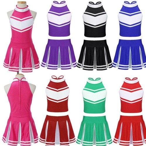 Girls Skirt Practice Outfit Childrens Day Tops Dance Cheerleading Sequins Set - Picture 4 of 51