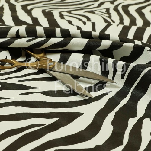 Faux Leather Vinyl Animal Print Zebra Theme Black White Colour Upholstery Fabric - Picture 2 of 5