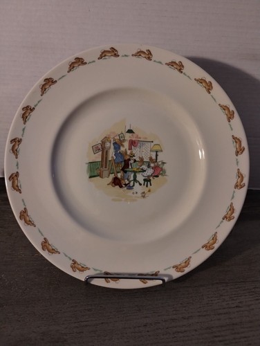 Royal Doulton Bunnykins Nursery Plate With Rabbit Border & Family Scene 10.75" D