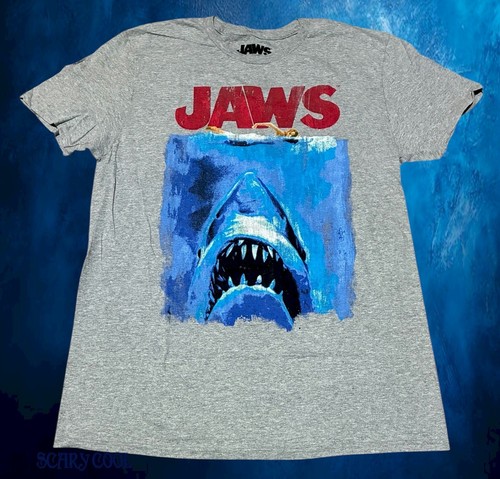 New Jaws Poster 1975 Gray Movie Vintage Mens Throwback T-Shirt - Picture 1 of 2