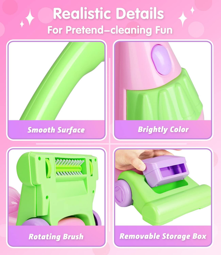 Kids Vacuum Cleaner Toy, Toy Vacuum Cleaner for Toddlers with Light & Sounds Eff - Picture 6 of 7