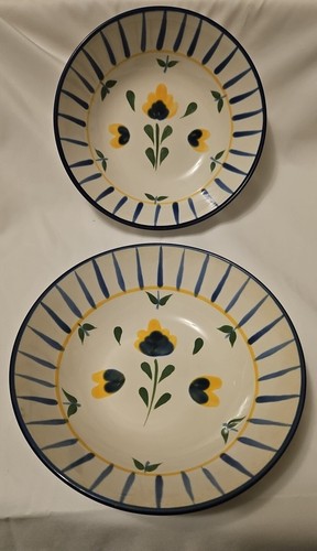 Dansk Salerno Ceramic Bowls Indonesia Discontinued 2003-2005 Yellow Blue Floral - Picture 1 of 4