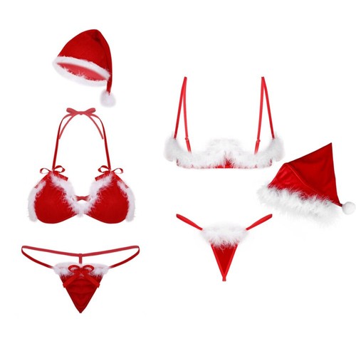 Women Christmas Velvet Babydoll Lingeries Set Xmas Santa Claus Costume AU - Picture 2 of 27