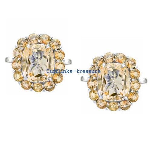 Natural Citrine Gemstones with 925 Sterling Silver Cufflinks for Men's #8879 - 第 1/5 張圖片