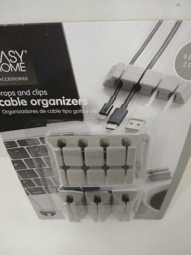 Gray Cable Organizers 6 Drops & 2 Clips School College Dorm New Peel & Stick - Picture 3 of 4