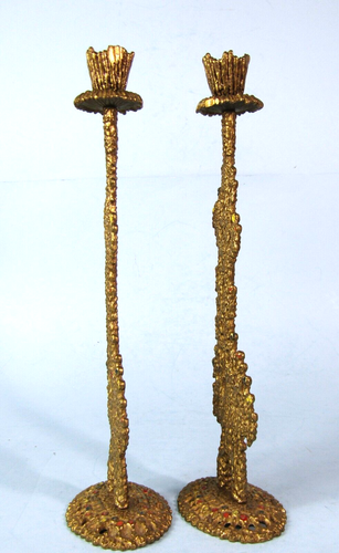 CANDELABROS BRUTALISTAS DE LATÓN MODERNOS DE MEDIADOS DE SIGLO por WAINBERG HECHOS EN ISRAEL - Imagen 5 de 13
