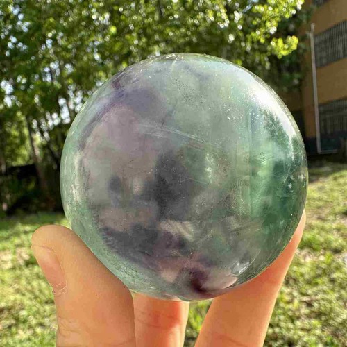 350g Natural Feather Fluorite Quartz Sphere Crystal Ball Reiki Healing Decor - Picture 17 of 18