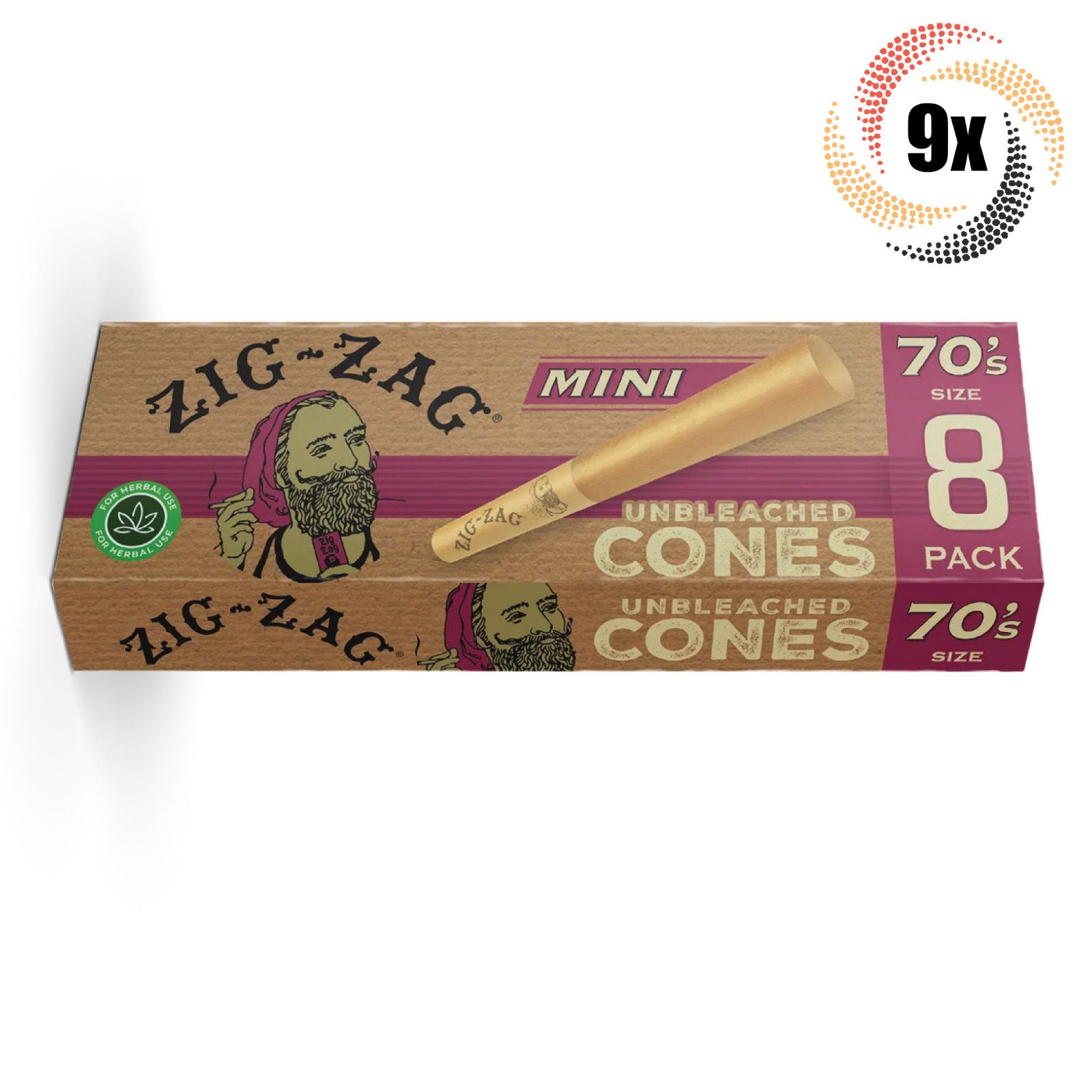9 упаковок зигзагообразных небеленых конусов | Mini 70s | по 8 конусов в каждой | + 2 бесплатных тюбика