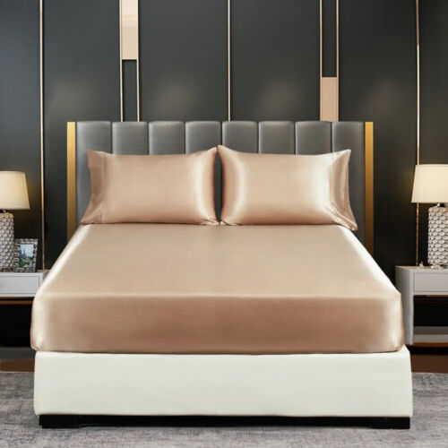 Satin-Silk Sheets Bed Deep Pocket Twin Full Queen King Bed Mattress Cover Soft - Picture 18 of 23