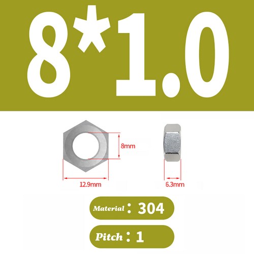 Fine Pitch Thread Hexagon Full Nuts A2/304 Stainless Steel M4 M5 M6 M8 M10 - M24 - Picture 14 of 31
