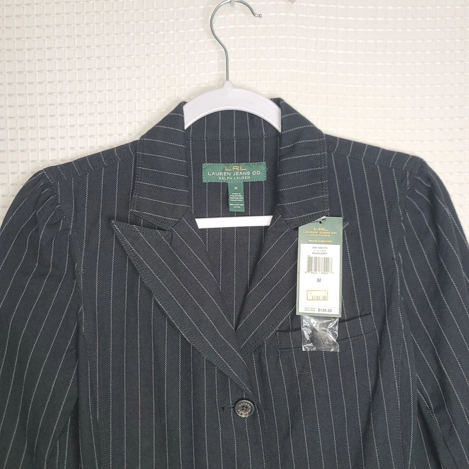 Blazer novo com etiquetas LRL Lauren Jeans Co. tamanho M (34/36) jaqueta executiva listrada preta - Imagem 2 de 4