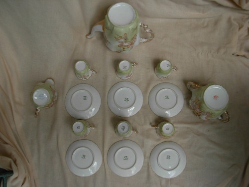 LIMOGES,ANTIQUE FRENCH HAND PAINTED PORCELAIN COFFEE SET,15 PIECES,ART NOUVEAU - Picture 22 of 24