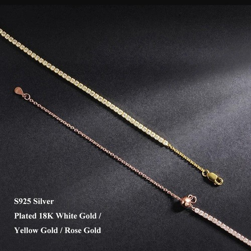 Collar Tenis Moissanita 2mm D VVS1 Mujer Cadena Plata 925 Chapado en Oro 18K GRA - Imagen 7 de 18