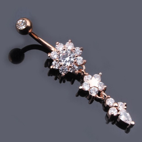 Blume Bauchnabel Piercing Stäbe Barbell Bauchnabel Chirurgenstahl Stab Baumeln Tropfen - Bild 5 von 10