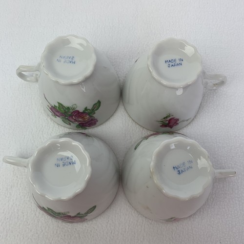Floral Bone China Teacup & Saucer 8 Piece Blooming Pink Roses Japan Vintage - Picture 20 of 24