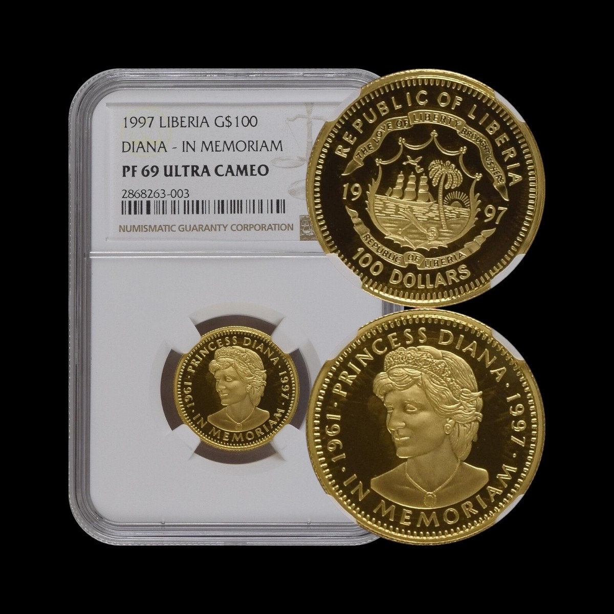 LIBERIA. 1997, 100 Dollars, Gold - NGC PF69 - Princess Diana, In 