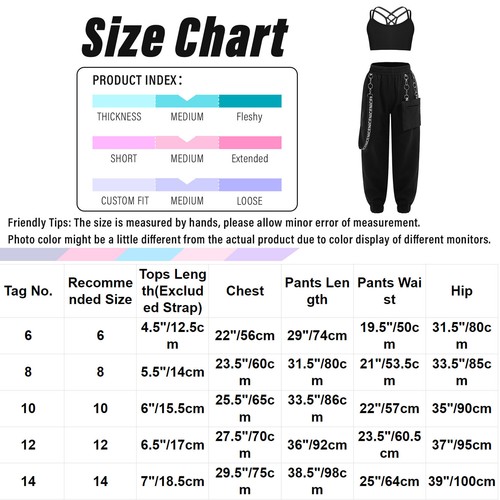 Kids Girls Tracksuit Outfit Hip-hop Crop Top With Pants Elastic Waistband Chain - Picture 13 of 52