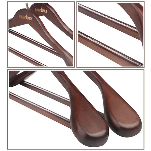 Paquete de 5 perchas de madera premium de hombro ancho giratorias para traje abrigo cargas de hasta 22 libras - Imagen 3 de 12