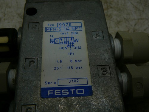 FESTO MFH-5-1/4 NPT TYPE 9976 SOLENOID VALVE SERIES J102 26.1 - 116 PSI - Picture 7 of 10