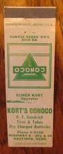 CONOCO GAS STATION 1950s MATCHBOOK MATCHCOVER: KORT'S (HASTINGS, NEBRASKA) -K6