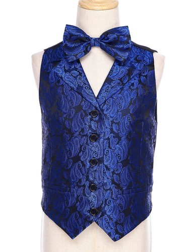 Boy Jacquard Satin Wedding Tuxedo Waistcoat and Bow Tie Formal Outfits Partywear - Picture 15 of 56