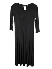 Attitudes by Renee Smockwaist V-Neck Maxi Dress A627439 Black Sz Petite XXS NEW