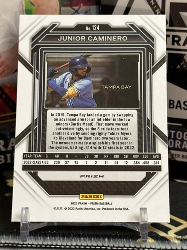2023 Panini Prizm Junior Caminero Red Wave Prizm Parallel Tampa Bay Rays RC SP - Picture 2 of 2