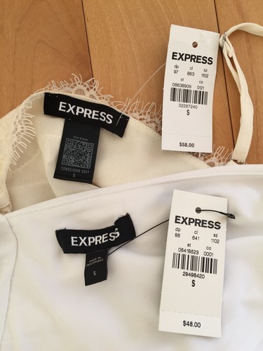 Set 2 EXPRESS Damen neu S Small weiß elfenbein V-Ausschnitt ärmellos Cami Top Body - Bild 23 von 24