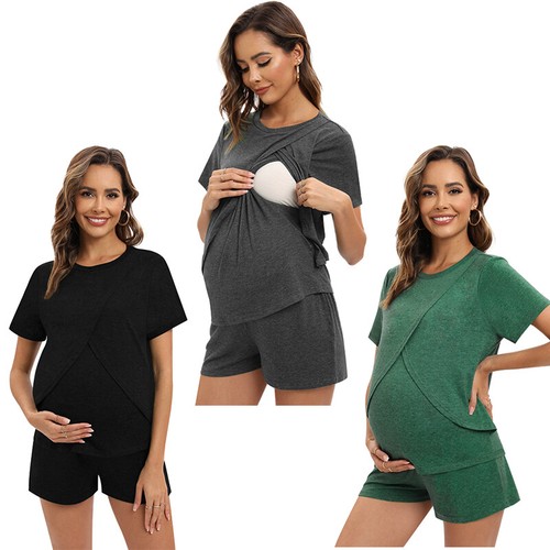 Maternity Women's Nursing Pajama Set Short Sleeve Top,Shorts Sleepwear Lounge