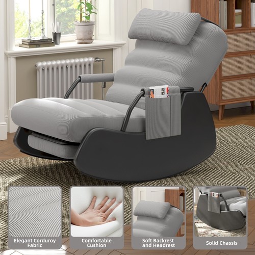 Rocking Chair,Nursery Rocking Chairs with Soft Seat and Headrest Corduroy Fabric - Picture 53 of 58